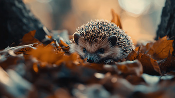 秋天树林里的小刺猬