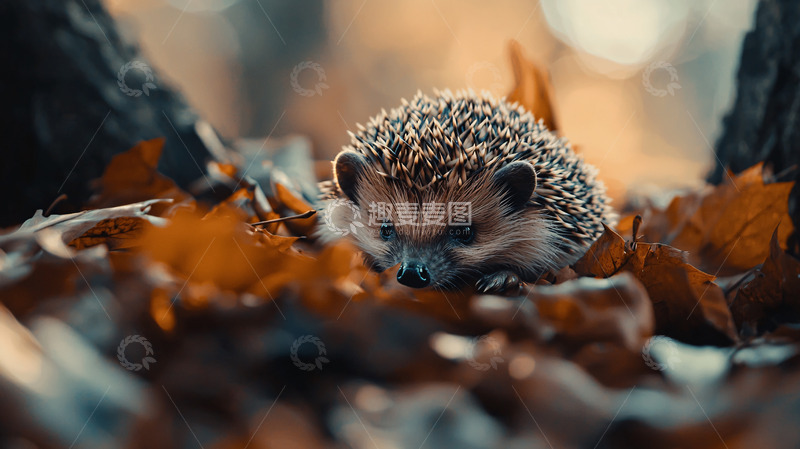 高清大图下载【趣麦麦图】秋天树林里的小刺猬