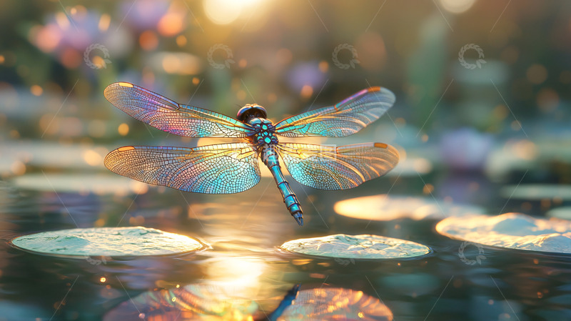 高清大图下载【趣麦麦图】阳光下的彩虹蜻蜓