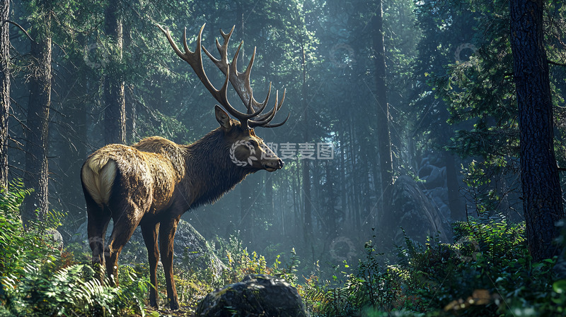 高清大图下载【趣麦麦图】森林深处雄鹿