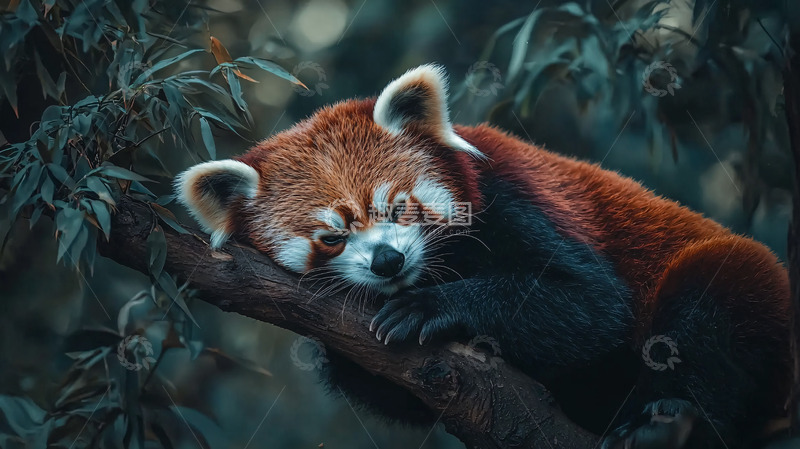 高清大图下载【趣麦麦图】树枝上睡觉的小熊猫