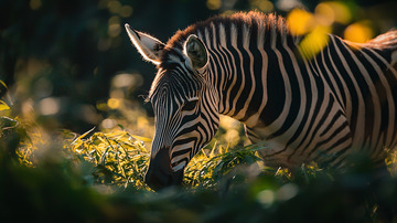 斑马吃草的侧身照