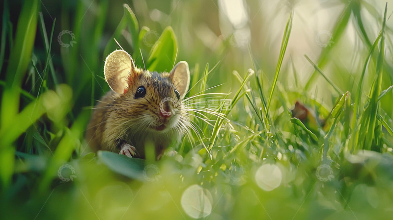 高清大图下载【趣麦麦图】小老鼠在绿草丛中