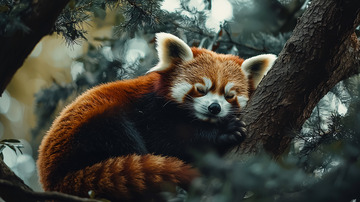 树上睡觉的小熊猫