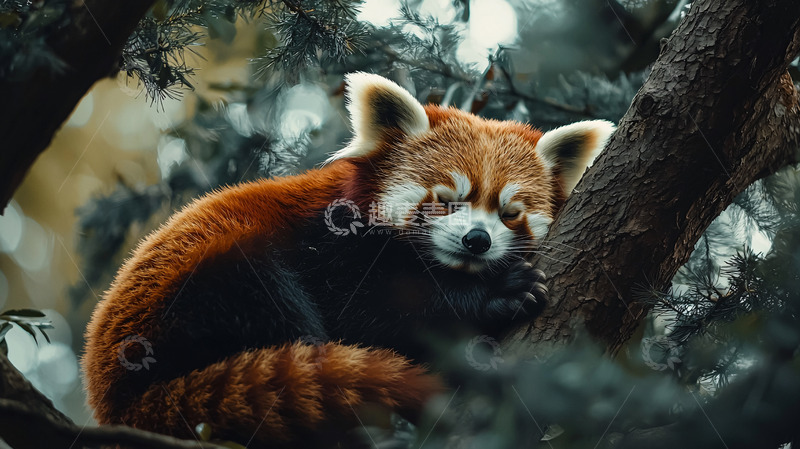 高清大图下载【趣麦麦图】树上睡觉的小熊猫