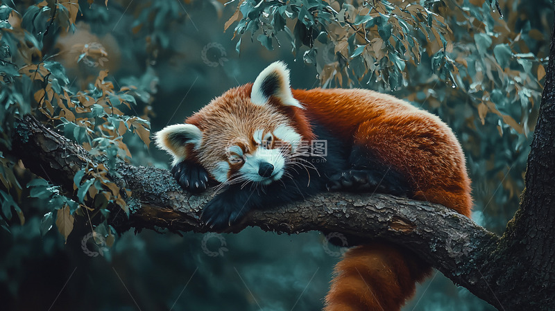 高清大图下载【趣麦麦图】树枝上睡觉的小熊猫