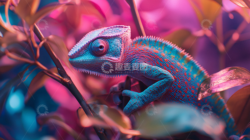 高清大图下载【趣麦麦图】梦幻彩色变色龙