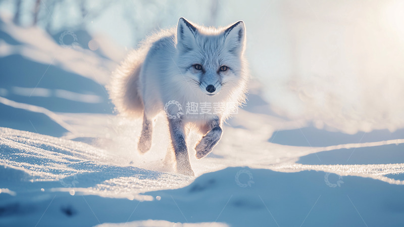 高清大图下载【趣麦麦图】雪地奔跑的北极狐