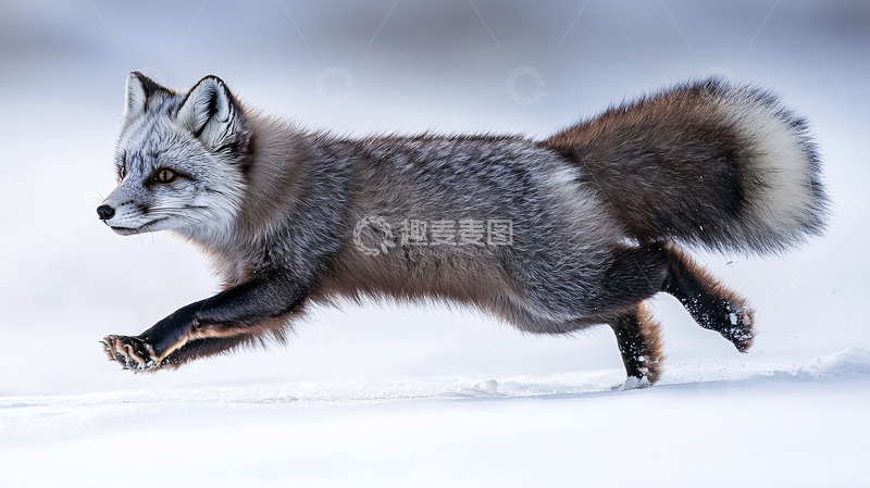 高清大图下载【趣麦麦图】银狐奔跑雪地高清图片