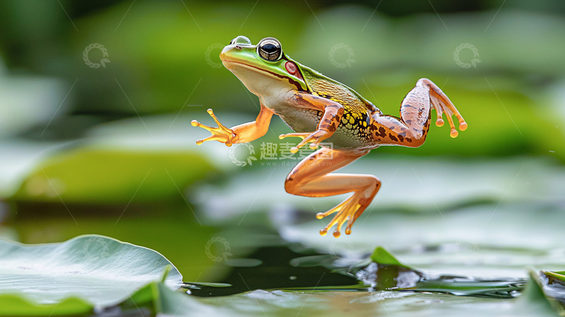 高清大图下载【趣麦麦图】绿色青蛙跳跃