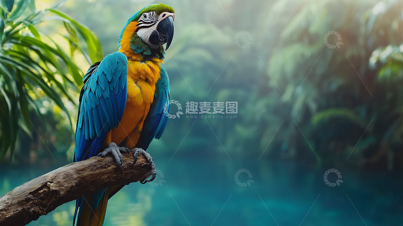高清大图下载【趣麦麦图】蓝黄金刚鹦鹉