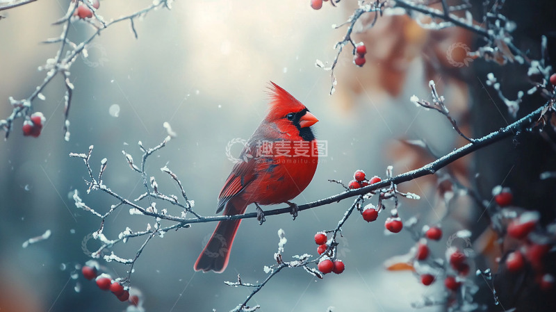 高清大图下载【趣麦麦图】冬日红雀鸟