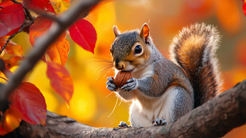 秋日小松鼠吃坚果