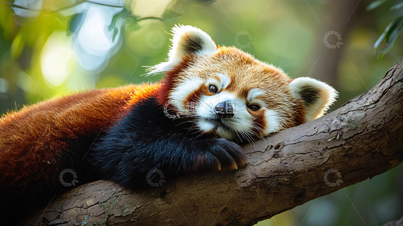 高清大图下载【趣麦麦图】树枝上休息的小熊猫