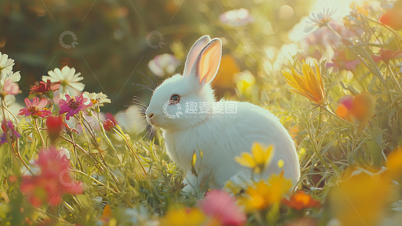 高清大图下载【趣麦麦图】小兔子在花丛中玩耍
