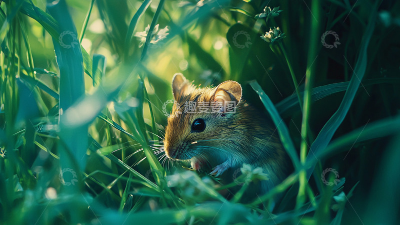 高清大图下载【趣麦麦图】小老鼠在绿草丛中