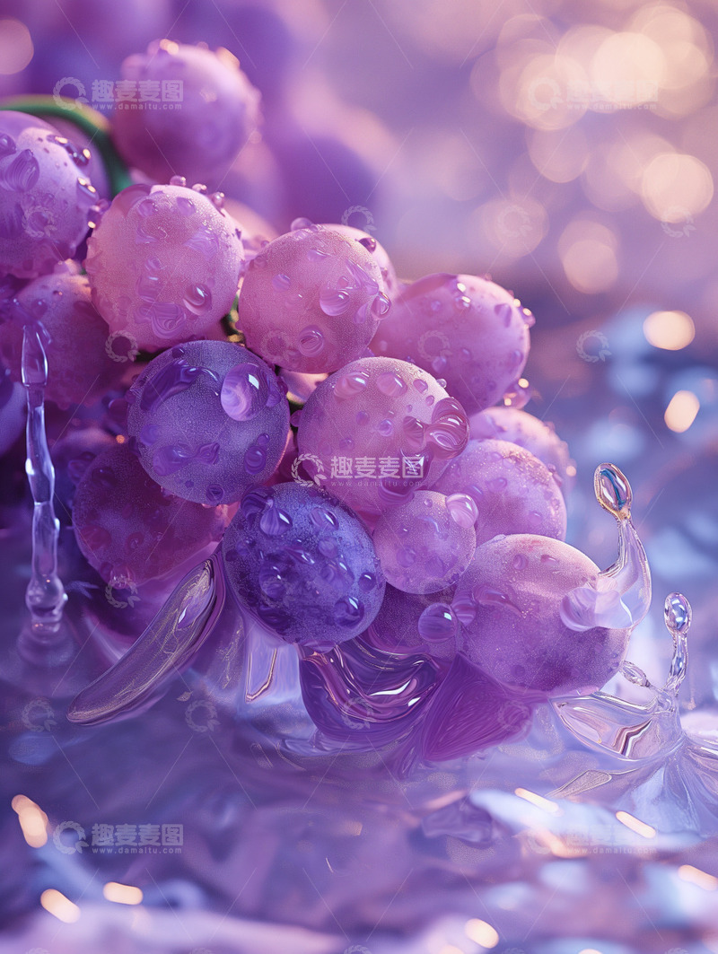 高清大图下载【趣麦麦图】紫色的葡萄与流动的水
