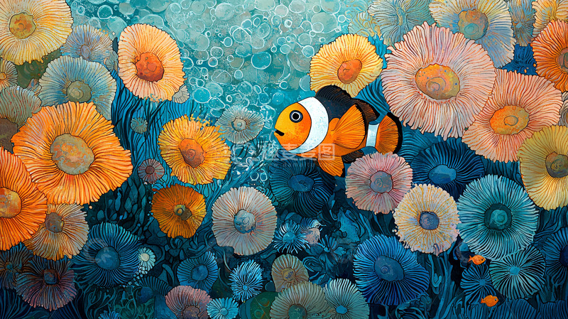 高清大图下载【趣麦麦图】小丑鱼与海葵的海洋世界
