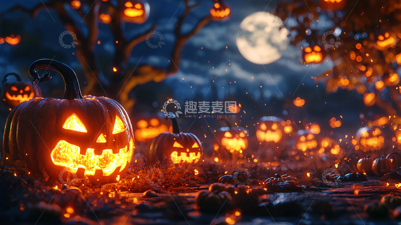 高清大图下载【趣麦麦图】万圣节南瓜灯夜色