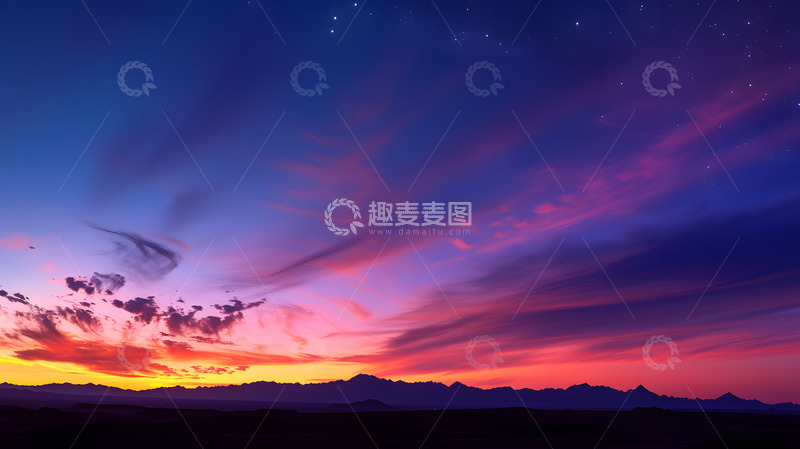 高清大图下载【趣麦麦图】沙漠上的壮丽晚霞