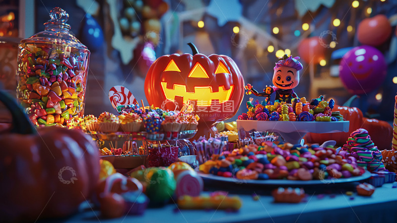 高清大图下载【趣麦麦图】万圣节糖果南瓜灯