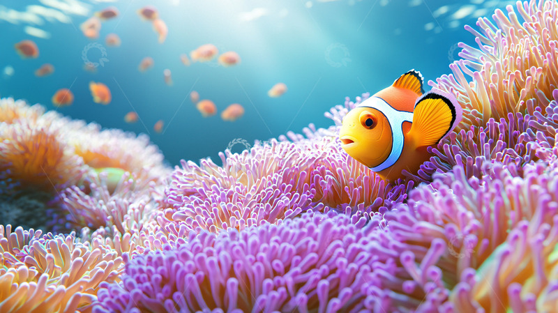高清大图下载【趣麦麦图】小丑鱼珊瑚礁海洋背景