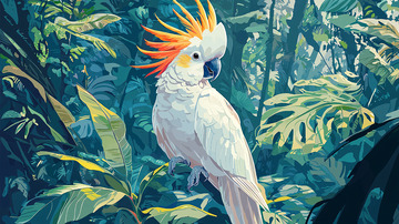 栖息在热带雨林的白鹦鹉