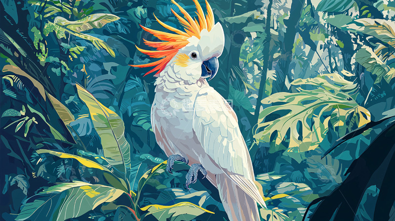 高清大图下载【趣麦麦图】栖息在热带雨林的白鹦鹉