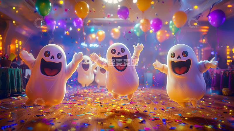 高清大图下载【趣麦麦图】欢快跳舞的卡通鬼魂