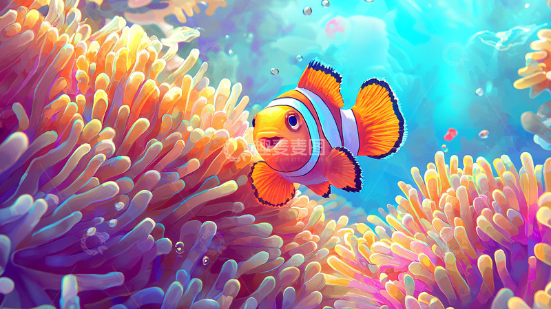 高清大图下载【趣麦麦图】小丑鱼与海葵的梦幻海底世界
