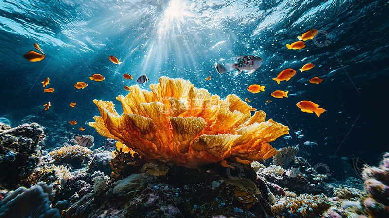高清大图下载【趣麦麦图】阳光透过海水照射珊瑚