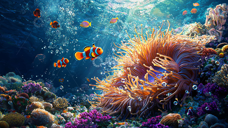 高清大图下载【趣麦麦图】海底珊瑚礁鱼群