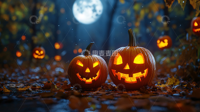 高清大图下载【趣麦麦图】月光森林南瓜灯