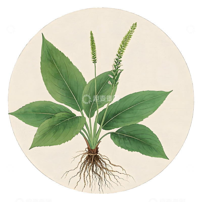 高清大图下载【趣麦麦图】本草纲目中草药之车前草插画素材