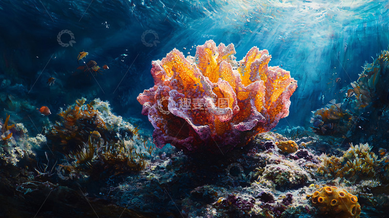 高清大图下载【趣麦麦图】海底珊瑚礁橙色海绵