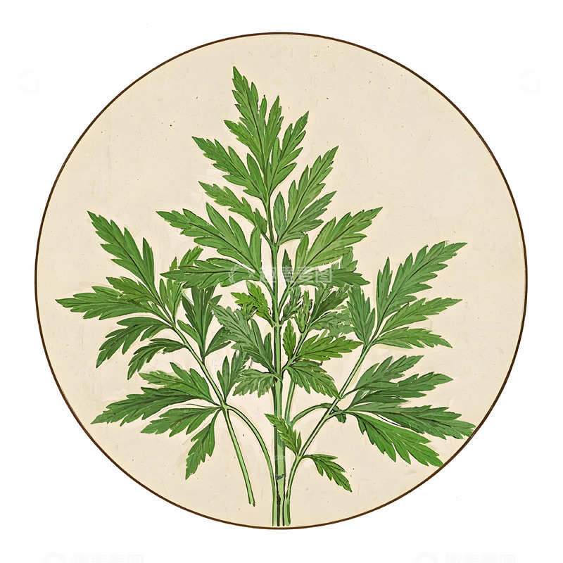 高清大图下载【趣麦麦图】本草纲目中草药之艾草插画素材
