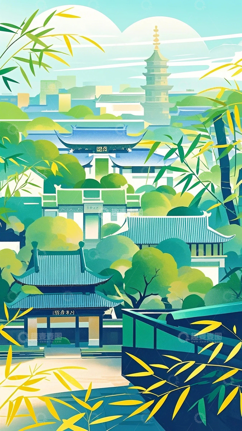 高清大图下载【趣麦麦图】绿色渐变色建筑20