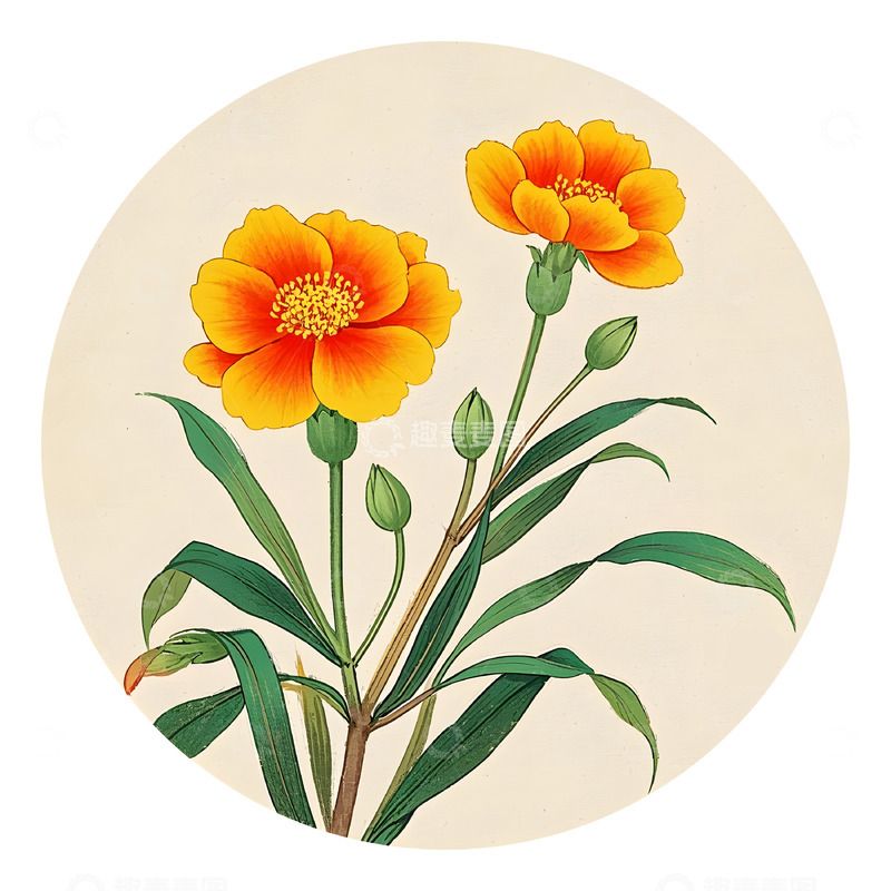 高清大图下载【趣麦麦图】本草纲目中草药之红花插画素材