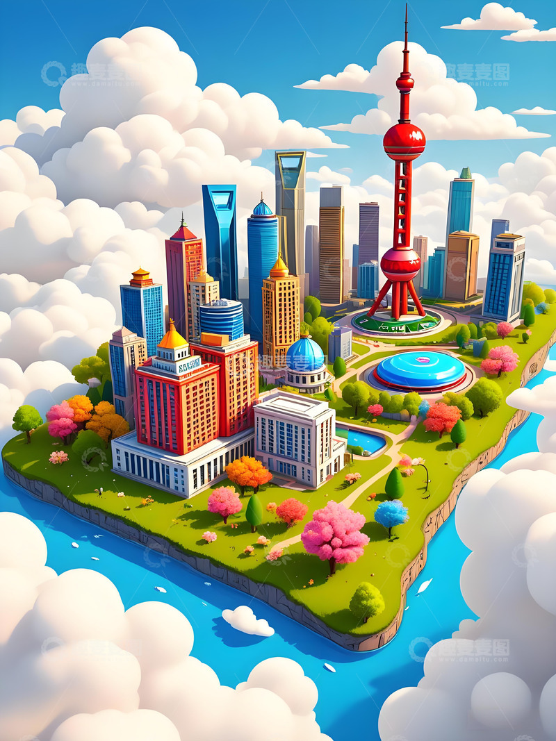 高清大图下载【趣麦麦图】3D微景观东方明珠城市建筑2