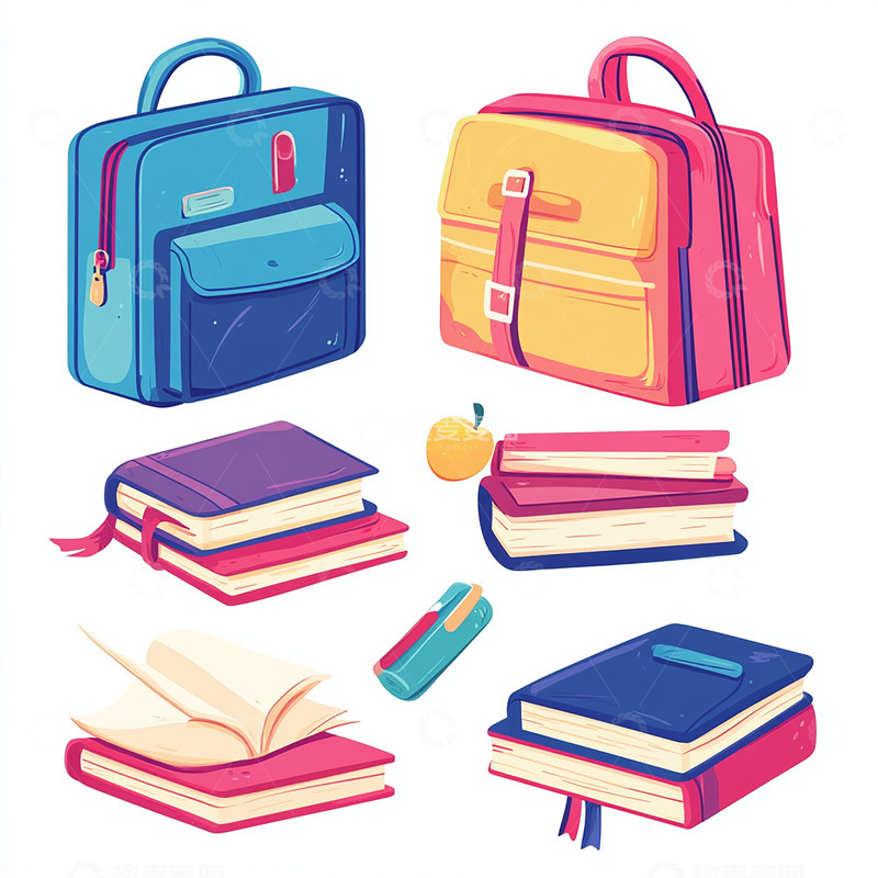 高清大图下载【趣麦麦图】书包书本卡通素材3