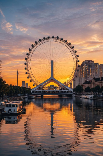 夕阳下的天津之眼高清摄影图片