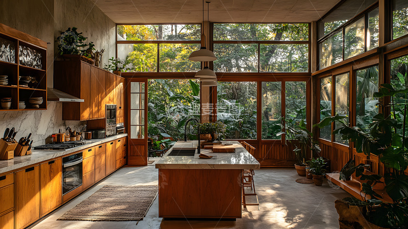 高清大图下载【趣麦麦图】庭院开放式厨房室内1