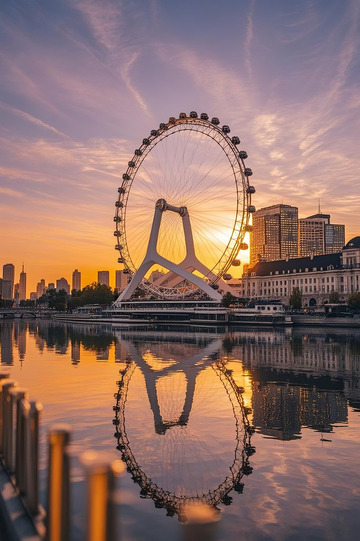夕阳下的天津之眼唯美景色