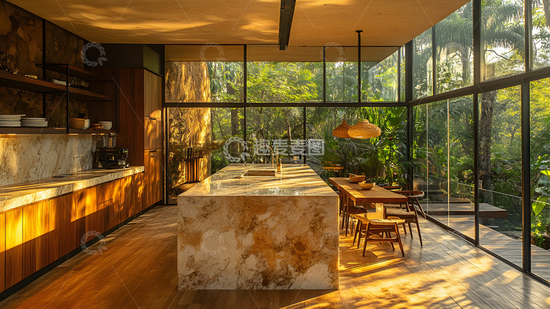 高清大图下载【趣麦麦图】庭院开放式厨房室内