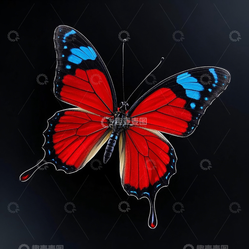 高清大图下载【趣麦麦图】东方意境红黑色调流体蝴蝶
