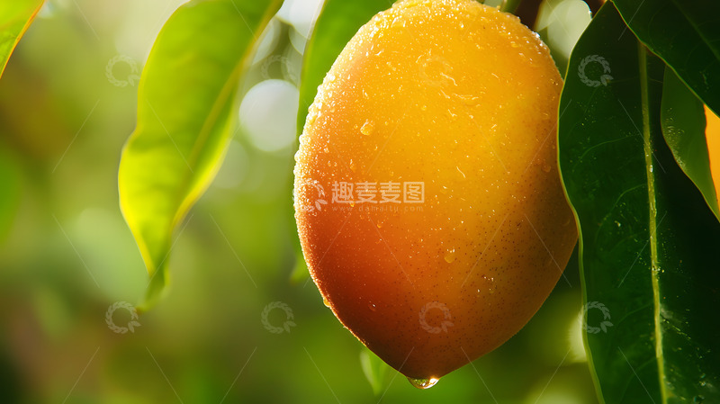 高清大图下载【趣麦麦图】一颗挂在树枝上的成熟芒果