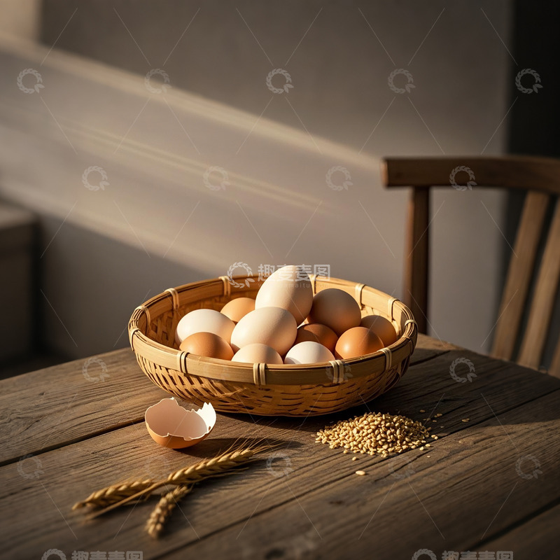 高清大图下载【趣麦麦图】簸箕里装着的鸡蛋