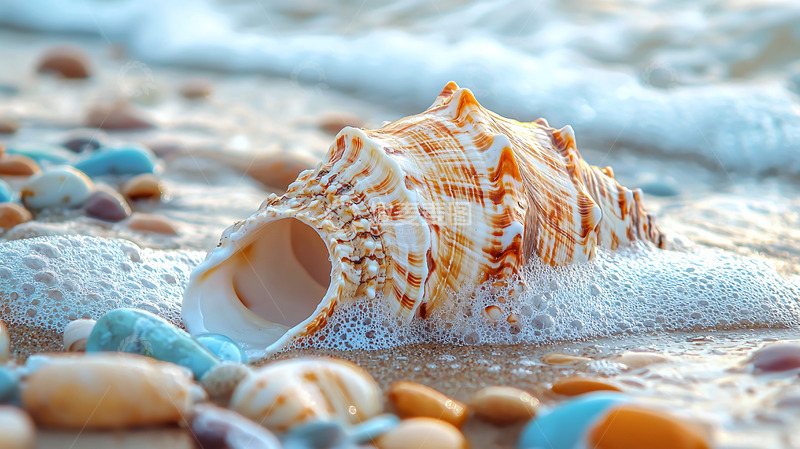 高清大图下载【趣麦麦图】海滩贝壳浪花