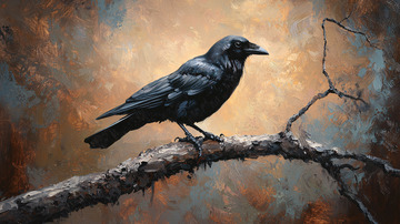 乌鸦栖息树枝油画