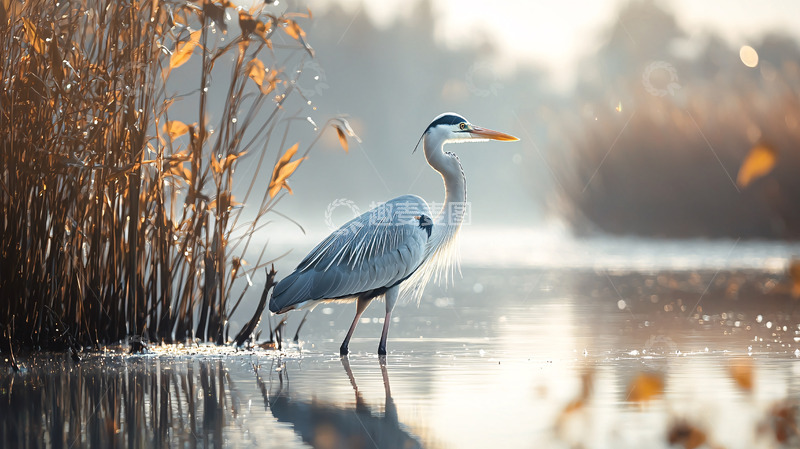 高清大图下载【趣麦麦图】清晨湿地灰鹭